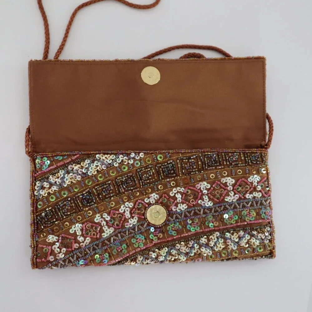 Valerie Stevens Embellished Purse Women O/S Brown Boho Chic Art To Wear Festival